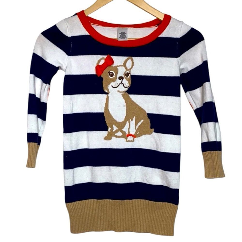 GYMBOREE Striped Sweater Knit Frenchie Dog Dress